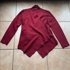 Eileen Fisher Maroon Merino Wool Asymmetric Sweater Jacket Size XS